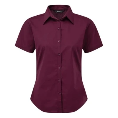 Image of Premier Women&#039;s poplin Short Sleeve Blouse, Ladies Plain Work Shirt Aubergine Size 16