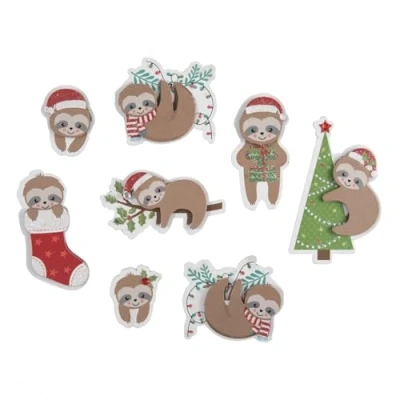 Image of Christmas Festive Animal Craft Sticker Self Adhesive Sloth Dog Reindeer Choice (Festive x 8)