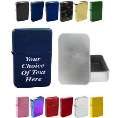 Image of Personalised Engraved Lighter for Birthday, Fathers Day, Anniversary, Choice of Colours With Luxury Gift Tin Packaging (Blue (Matte))