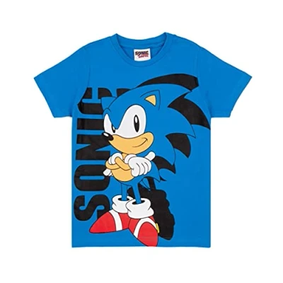 Image of SONIC THE HEDGEHOG T Shirt for Boys Kids Blue Supersonic Character Top Game Clothing Merchandise 9 10 Years