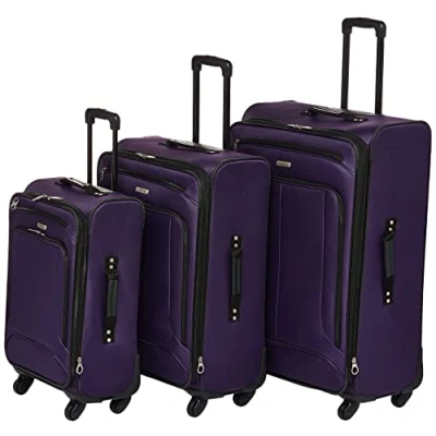 Image of American Tourister Pop Max Softside Luggage with Spinner Wheels, Purple, 3 Piece Set (21/25/29), Wheels