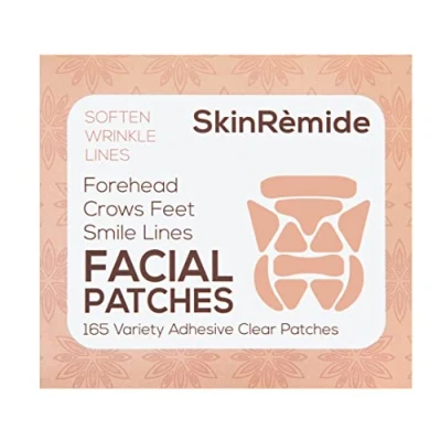 Image of Facial Patches to Smooth lines &amp; Wrinkles, Skinremide Anti Wrinkle 165 Clear Adhesive Patches.Various shapes for Forehead Smile Lines, Crows feet wrinkles. Stops frown