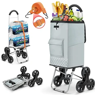 Image of Popolic Shopping Trolley 75 L, Multifunctional Stair Climbing Load Capacity 50 kg, 2 in 1 Climber with Adjustable Tension Ropes, Black