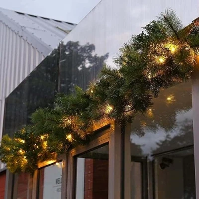 Image of 4FT Christmas Garland, Garland with Lights, 20 LEDs Light Up Decorations Wreath Artificial Greeny for Fireplace Stair Front Door Xmas Tree Decor