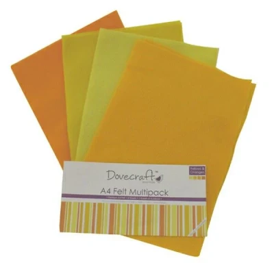 Image of Trimcraft DCFL022 Dovecraft Essentials A4 Premium Coloured Crafting Felt Yellow, 8 Pack