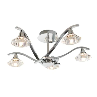 Image of Langella 5 Light Semi Flush Multi Arm Ceiling Chrome, Clear Crystal, G9