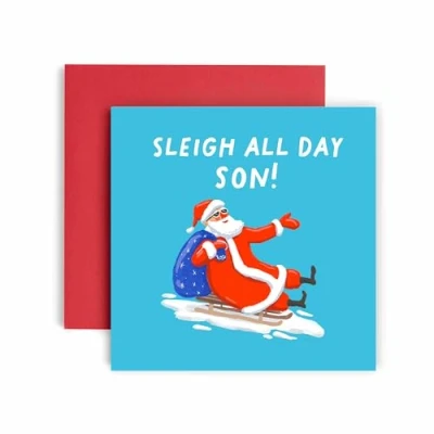 Image of Huxters Christmas Cards for Men Sleigh All Day Son Card him Funny Holiday Fun 14.8cm (Son)
