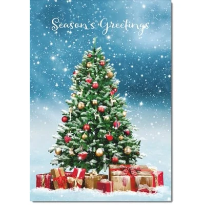 Image of doodlecards Seasons Greetings Christmas Card Tree and Parcels Large A4 Size with Plain Envelope