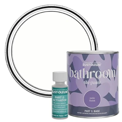Image of Rust Oleum White Water Resistant Bathroom Tile Paint in Satin Finish Chalk 750ml