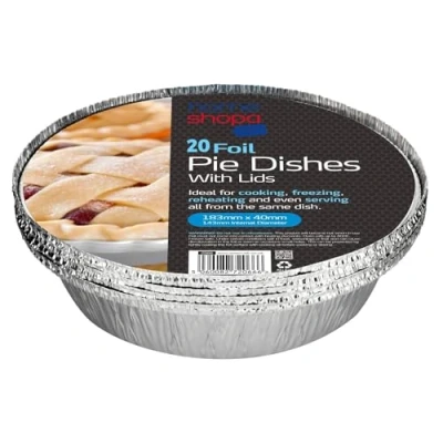 Image of Homeshopa Aluminum Foil Pie Pan, 20 Pack Disposable Round Flan Trays with Paper Lids, Durable Baking Dishes for Pie, Fruit Tarts, Quiche, Food Storage Takeaway Containeres, Oven &amp; Freezer Safe