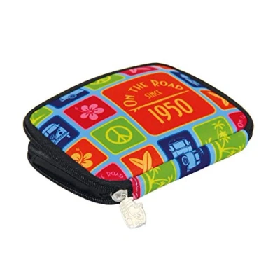 Image of BRISA VW Collection Volkswagen Neoprene Money Bag Purse Wallet in T1 Bus Design (Surf/Multicolor)
