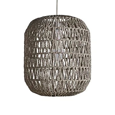 Image of MiniSun Modern Grey Woven Rope Ceiling Pendant Drum Light Shade Complete with a 10w LED GLS Bulb [3000K Warm White]