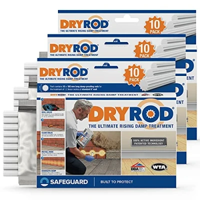 Image of Dryrod Damp Proofing Rods (10 Pack x 3) BBA Approved Rising Treatment, Stronger Than DPC Injection Creams. Coverage 3.6m