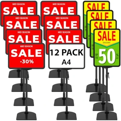 Image of VAIIGO 12Pack Poster Stand Sign A4 Tabletop Standing Holder, Adjustable Signage Stand, Advertising Menu Notice Counter Display Stands for Business,Office,Restaurant