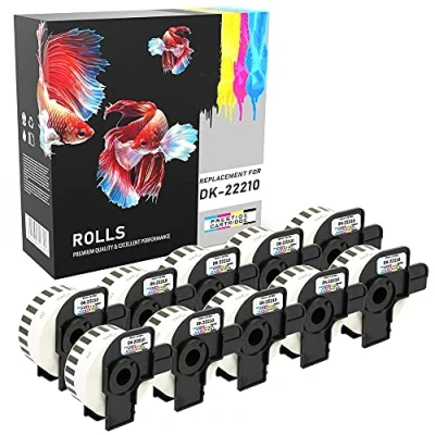 Image of 10 Compatible Rolls DK 22210 29mm x 30.48m Continuous White Address Labels with QL 500 550 560 570 700 720NW 800 810W 820NWB 1050 1100 1110NWB