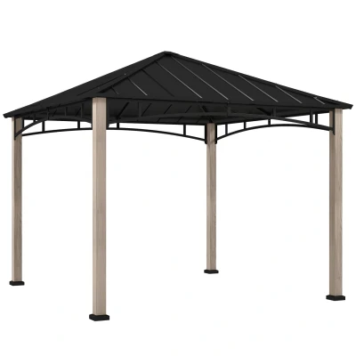 Image of Outsunny 3 x (m) Hardtop Gazebo with Metal Roof and Wood Grain Frame 84C 594V00BK