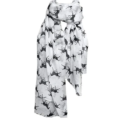 Image of Women Scarf Horses Print Design Ladies Scarves Shawl Wrap Maxi Sarong (White)
