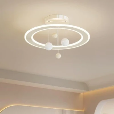 Image of LED Pendant Light Dimmable Dining Room Lamp White Ring Acrylic Shade Creative Round with Remote Control Children&#039;s Modern Ceiling Lighting for Living Room, Bedroom,