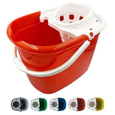 Image of Colour Coded Mop Buckets − 12L Bucket with Wringer and Easy Carry Handle for Domestic Commercial Cleaning (Red)
