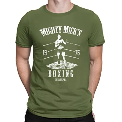 Image of Mighty Micks Boxing Gym Rocky Movie Inspired Mens T Shirt Khaki (XL)