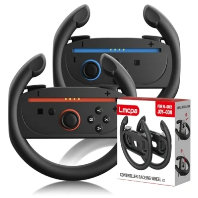Image of Lmcpa 2 Pack Steering Wheels for 2025 Nintendo Switch Joy Cons, Racing Compatible with Mario Kart 8 Deluxe, Black
