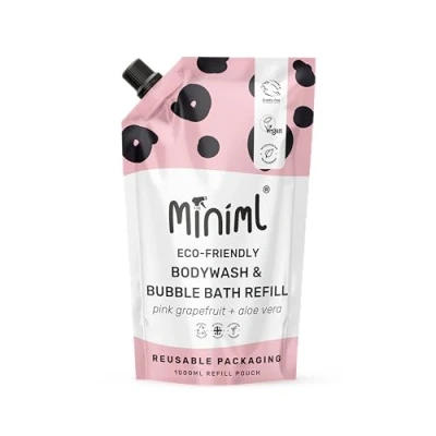 Image of Miniml All Natural Body Wash and Bubble Bath 1L Refill Moisturising Pink Grapefruit Aloe Vera Sensitive Skin Eco Shower Gel Soak Vegan Friendly High Foam