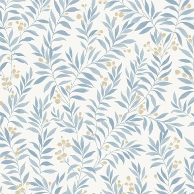 Image of Maison Floral Trail Blue Wallpaper Flowers Leaves Botanical Stylish Trendy Textured Paste The Wall Vinyl