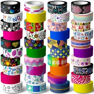 Image of Jniseger 40 Rolls Washi Tape Set 15 mm Wide Colored Masking for Kids and Аdults,Decorative Adhesive DIY Crafts,Gift Wrapping, Scrapbooking Supplies,Bullet Journals