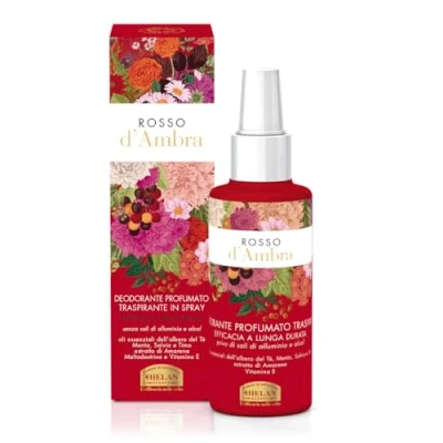 Image of Helan, Amber Red Alcohol Free Long Lasting Women&#039;s Deodorant Spray with Astringent Tea Tree Essential Oils and Refreshing Mint, Perfume for Sensitive Skin Vitamin E, 100 ml