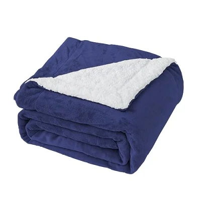 Image of Good Nite Blanket 130x150cm Reversible Sherpa Fleece Fluffy Polyester Soft and Warm Bed Blankets for Home life Travel (Navy,Single)