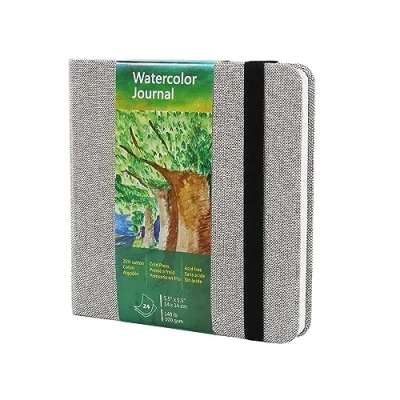 Image of Square Watercolor Journal, 14x14cm, 300 GSM, 25% Cotton Paper, Cold Press, 24 Sheets, 48 Pages, Acid Free