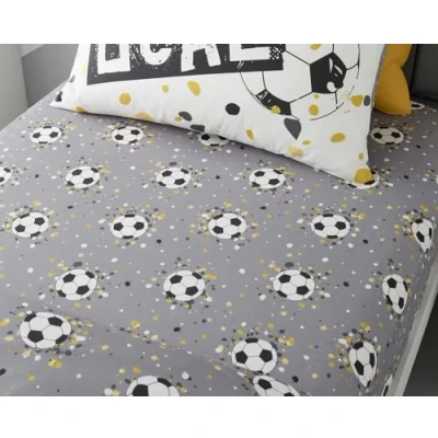 Image of Bedlam Grey Football Bed Sheet Single Fitted (190 x 90 25cm) in Bedding for Boys Bedroom Accessories with Soccer Ball