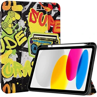 Image of ProCase for iPad 10th Generation Case with Pencil Holder 2022 10.9 Inch, Clear Back 10 Case, Gen A2696 A2757 A2777 Graffiti