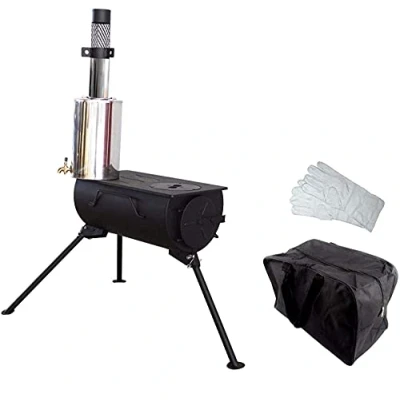 Image of NJ Comfort Wood Burning Stove Portable Camping Cooker Tent Heater Firepit + 3L Water