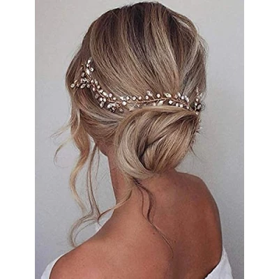 Image of Cubahop Bride Wedding Hair Vines Bridal Crystal Headband Rhinestones Headpieces Accessories for Women and Girls (Gold)