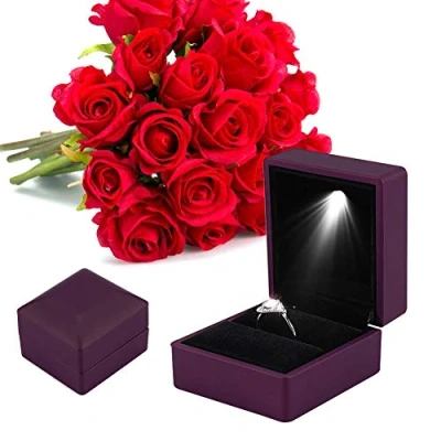 Image of YUYTE Engagement Ring Box with Light, LED Lighted up Storage Holder Display Case for Coin, Earring, Jewelry Proposal, Wedding, Gift (Purple)