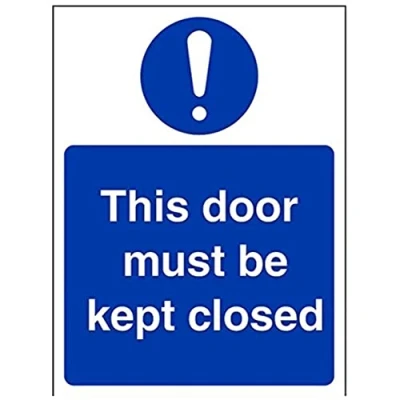 Image of V Safety 18060AN S This Door Must Be Kept Closed Sign Portrait 150mm x 200mm Self Adhesive Vinyl, Blue