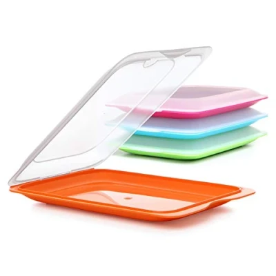 Image of TATAY Set 4 cold meat container, with lid and body removed, in four colours, reusable stackable, made of BpA free plastic