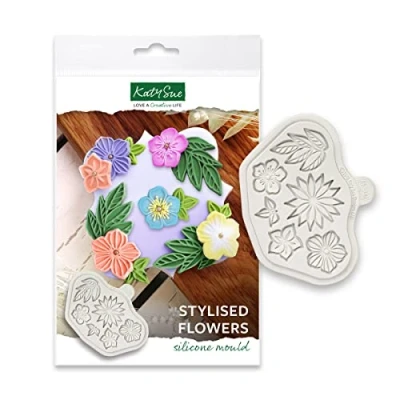 Image of Katy Sue &#039;Stylised Flowers&#039; Silicone Mould for Cake Decorating &amp; Crafts. Made in The UK.
