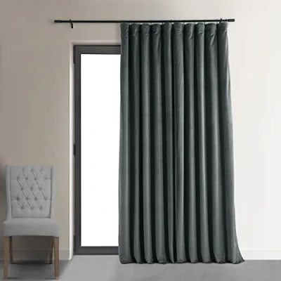 Image of HPD Half Price Drapes Extra Wide Signature Velvet 108 Inch Long(1 Panel) 4 Pass Hotel Lined Window Thermal Blackout Curtains for Bedroom 100W x 108L, Natural Grey, 100&quot; W 108&quot; L (Pack of 1)