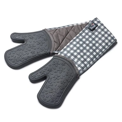 Image of Zeal Silicone Heavy Duty Double Oven Gloves Mitts, Dark Grey (94 cm Long) Gingham