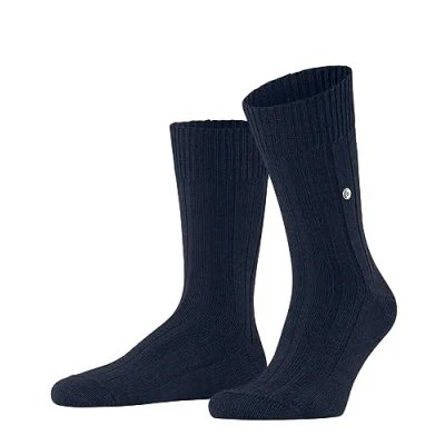 Image of Mens 1 Pair Burlington Dover Virgin Wool Ribbed Socks Navy 6.5 11
