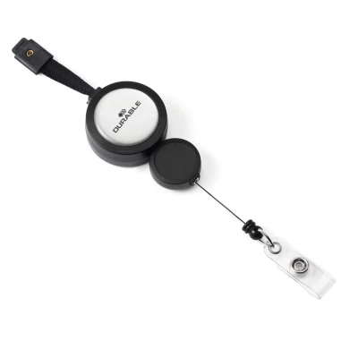 Image of Durable Badge Reel PLUS with Black Lanyard Pack of 10 Ideal for Securely Holding Name Badges, Security Passes, Key Fobes, etc.