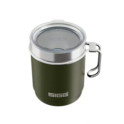 Image of Sigg Camp Thermo Travel Mug Roasted Green with Tritan Lid &amp; Handle Dishwasher Safe BPA Free 18/8 Stainless Steel Camping Hiking Dark 0.36L