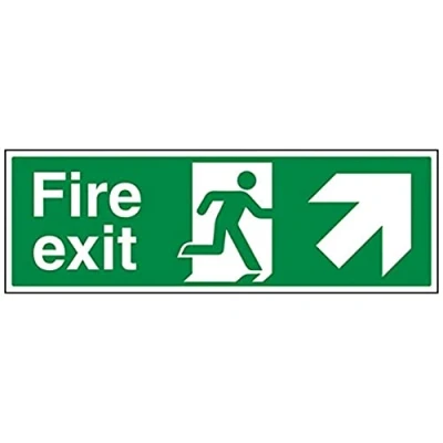 Image of V Safety Fire Exit Arrow Up And Right Sign 600mm x 200mm Self Adhesive Vinyl
