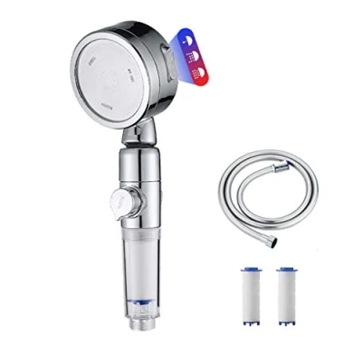 Image of High Pressure Shower Head with 60 inch Hose, Universal Handheld Pause Control, 3 Modes, Adjustable Button, Angle Adjustable, Detachable