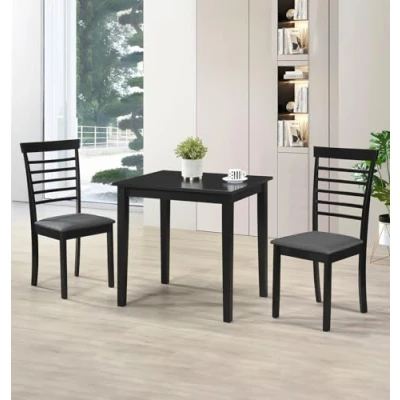 Image of Hallowood Furniture Ledbury Small Table &amp; Chairs Set 2, Solid Wooden Dining and in Black Finish, Space Saving Kitchen Chair, Room
