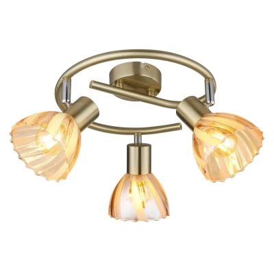 Image of Zachery Ceiling Spotlight Clusters Brass Coloured Matt Amber Glass Shade 3x E14