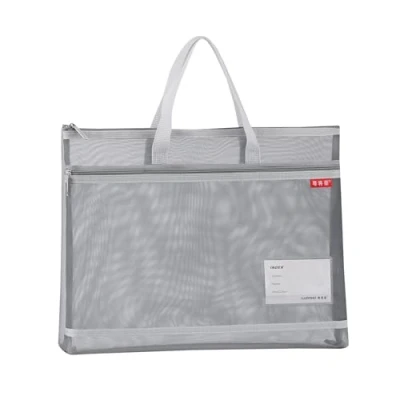Image of A4 Clear Mesh Bags Zip Lock Document Bag File Folder Zipper Wallets with Handle for Student Organization Office Supplies Travel Storage Pouch Assorted Colours (Gray)