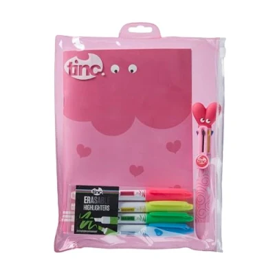 Image of Tinc Mallo Super Stationery Gift Set for Kids Includes A5 Lined Notebook, Erasable Highlighters and Multi Click Pen Pink 3 Count (Pack of 1), GFSSUPMA